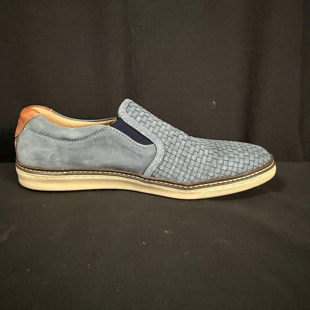 Johnston & Murphy Blue Woven Nubuck Slip On Sneakers 25-2529 Sheepskin Mens 10